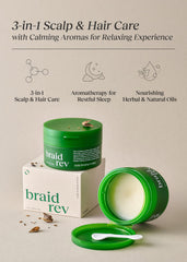 Bephor Braid Rev hands massaging scalp during nighttime care for relaxation.