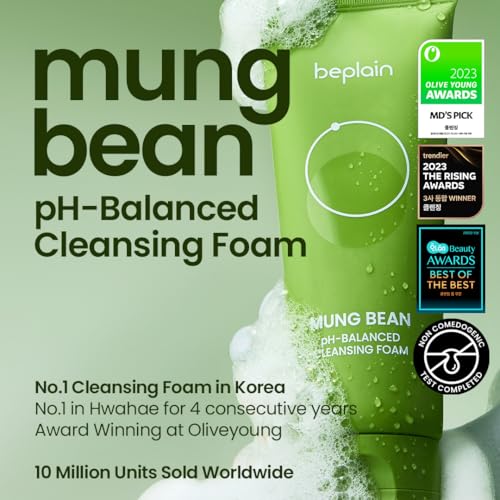 Beplain mung bean cleansing foam bottle pump illustrating easy daily use and gentle cleansing.