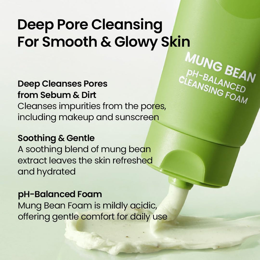 Beplain mung bean cleansing foam lather closeup highlighting rich foam for deep cleansing.