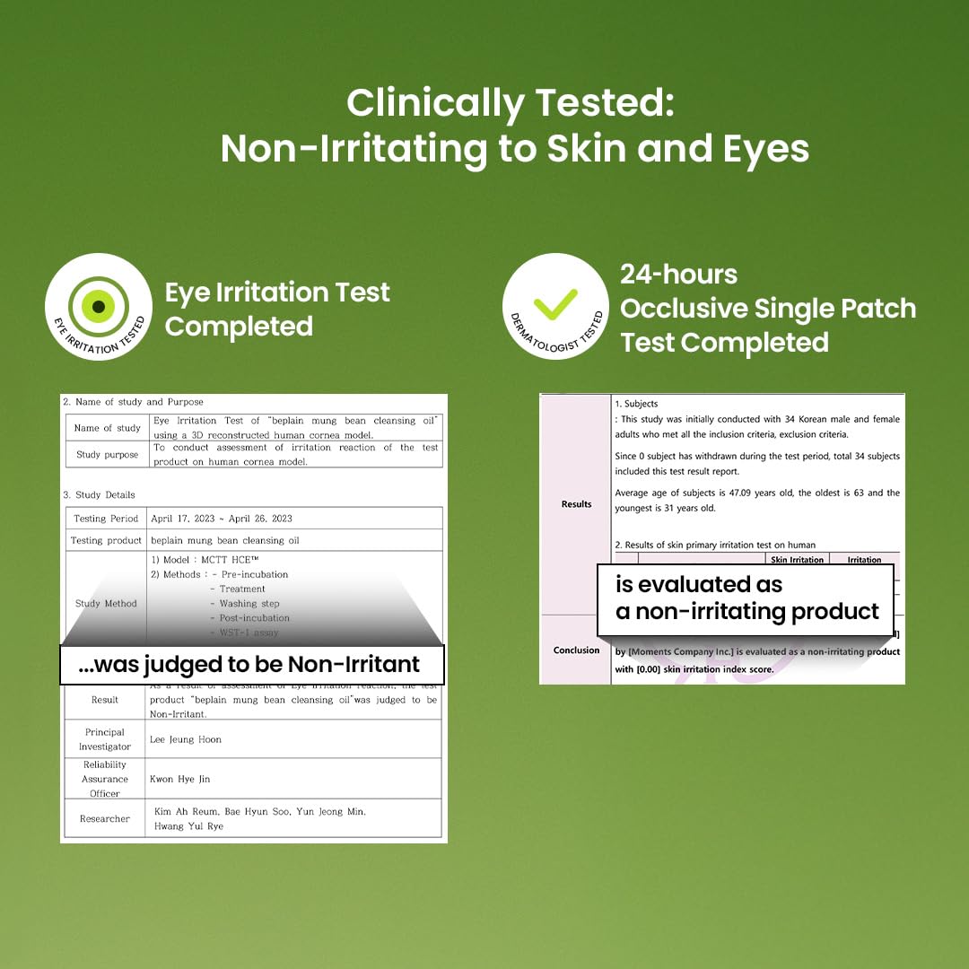 beplain mung bean cleansing oil after cleansing on skin suggests calm and refreshed feel