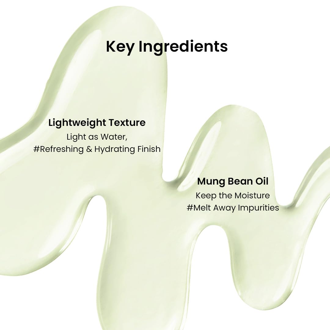 beplain mung bean cleansing oil ingredients image shows mung bean extract and green tea
