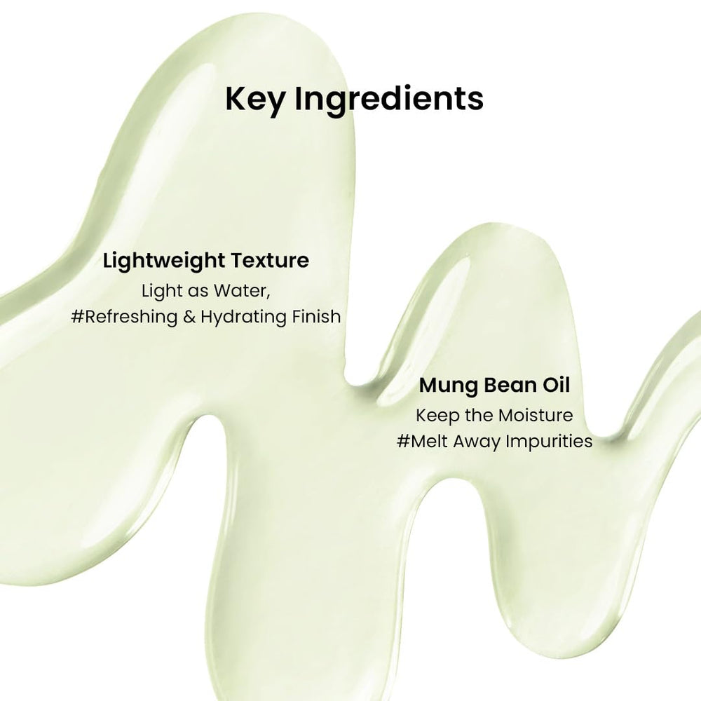 beplain mung bean cleansing oil ingredients image shows mung bean extract and green tea