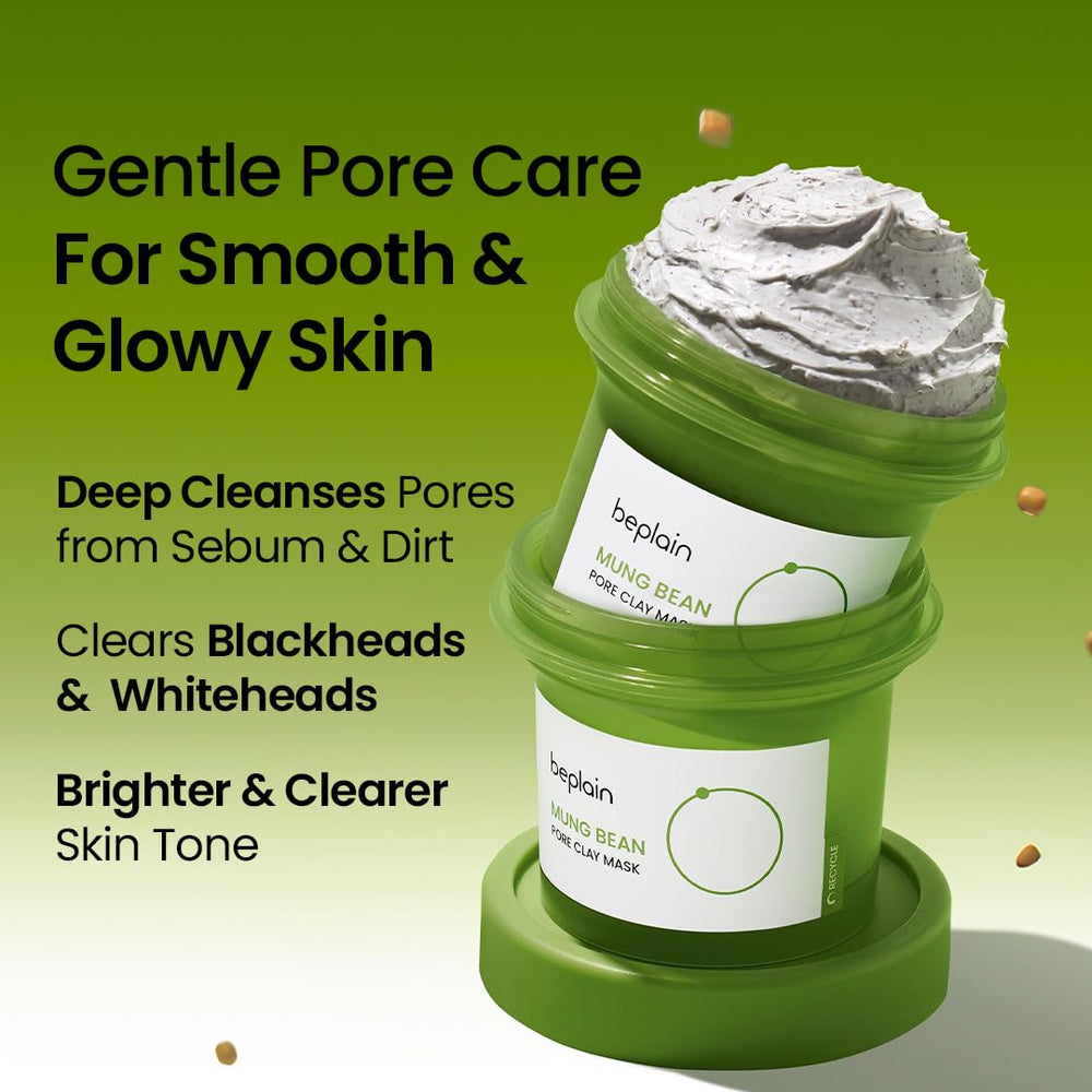 beplain mung bean pore clay mask application captures smooth spread and quick 3-minute use