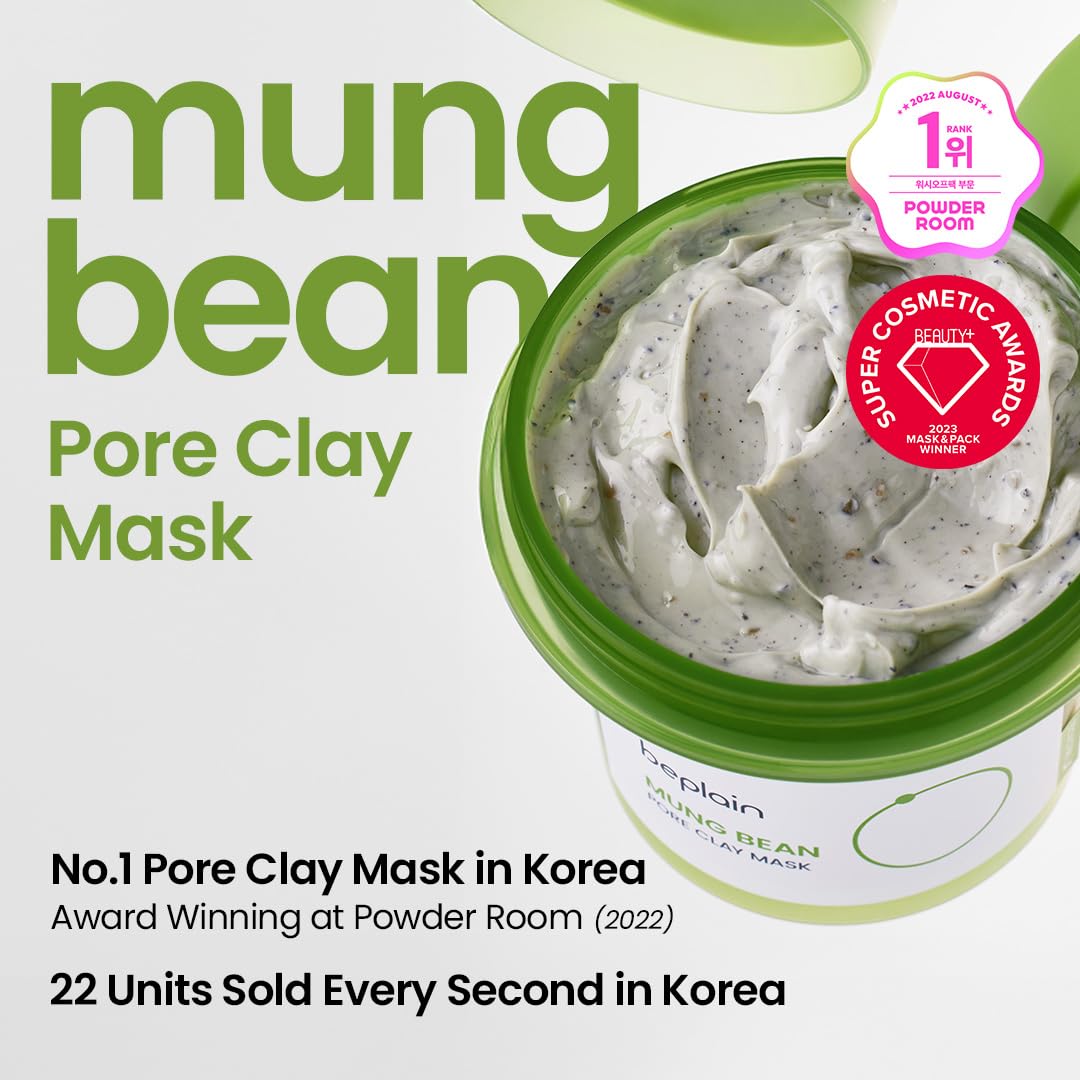 beplain mung bean pore clay mask closeup shows creamy clay texture that exfoliates gently