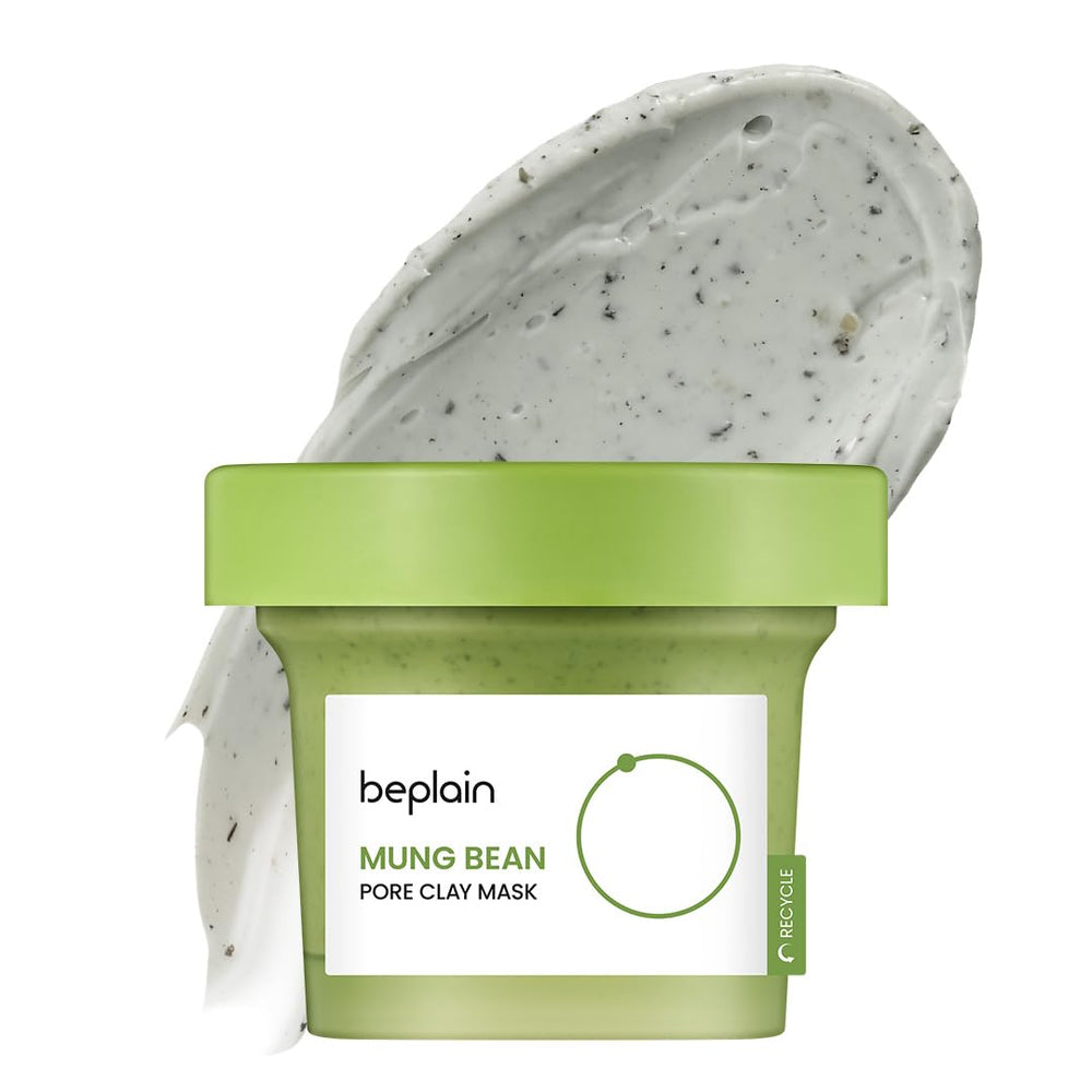 beplain mung bean pore clay mask jar close-up showing creamy texture for pore cleansing