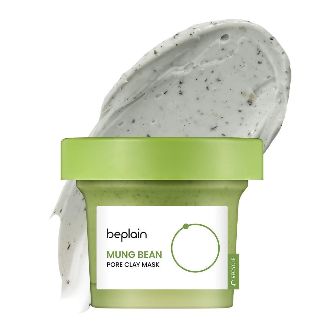 beplain mung bean pore clay mask jar close-up showing creamy texture for pore cleansing