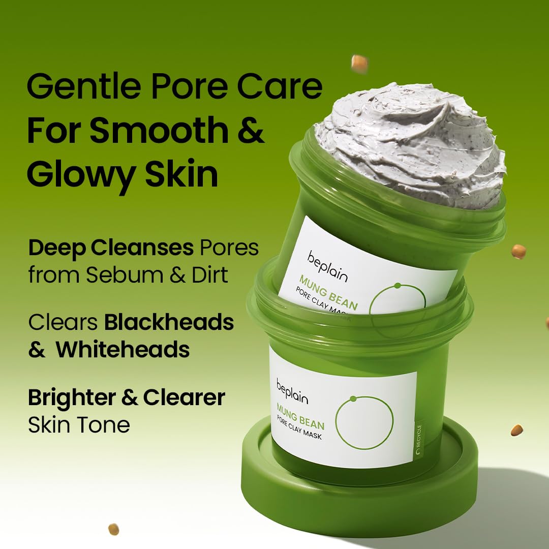 beplain mung bean pore clay mask rinse-off process highlighting cleansing of pores and impurities