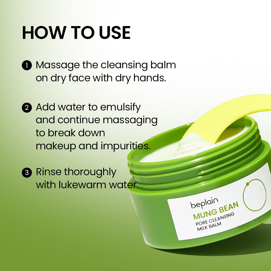 Beplain mung bean pore cleansing milk balm closeup texture looks calming and refreshing.