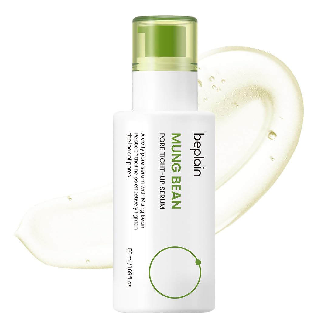 beplain mung bean pore-tight-up serum packaging highlights easy at-home pore care