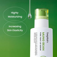 beplain mung bean pore-tight-up serum texture reveals cooling gel-to-water formula for hydration
