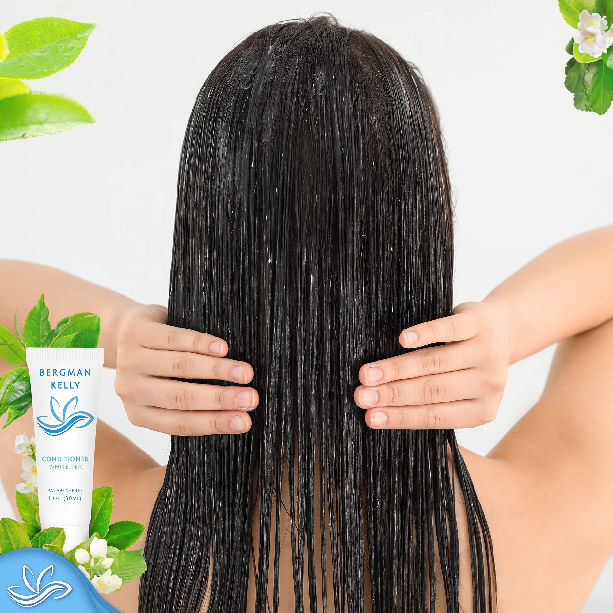 Bergman Kelly 1oz shampoo and conditioner bulk set for hotels and rentals.
