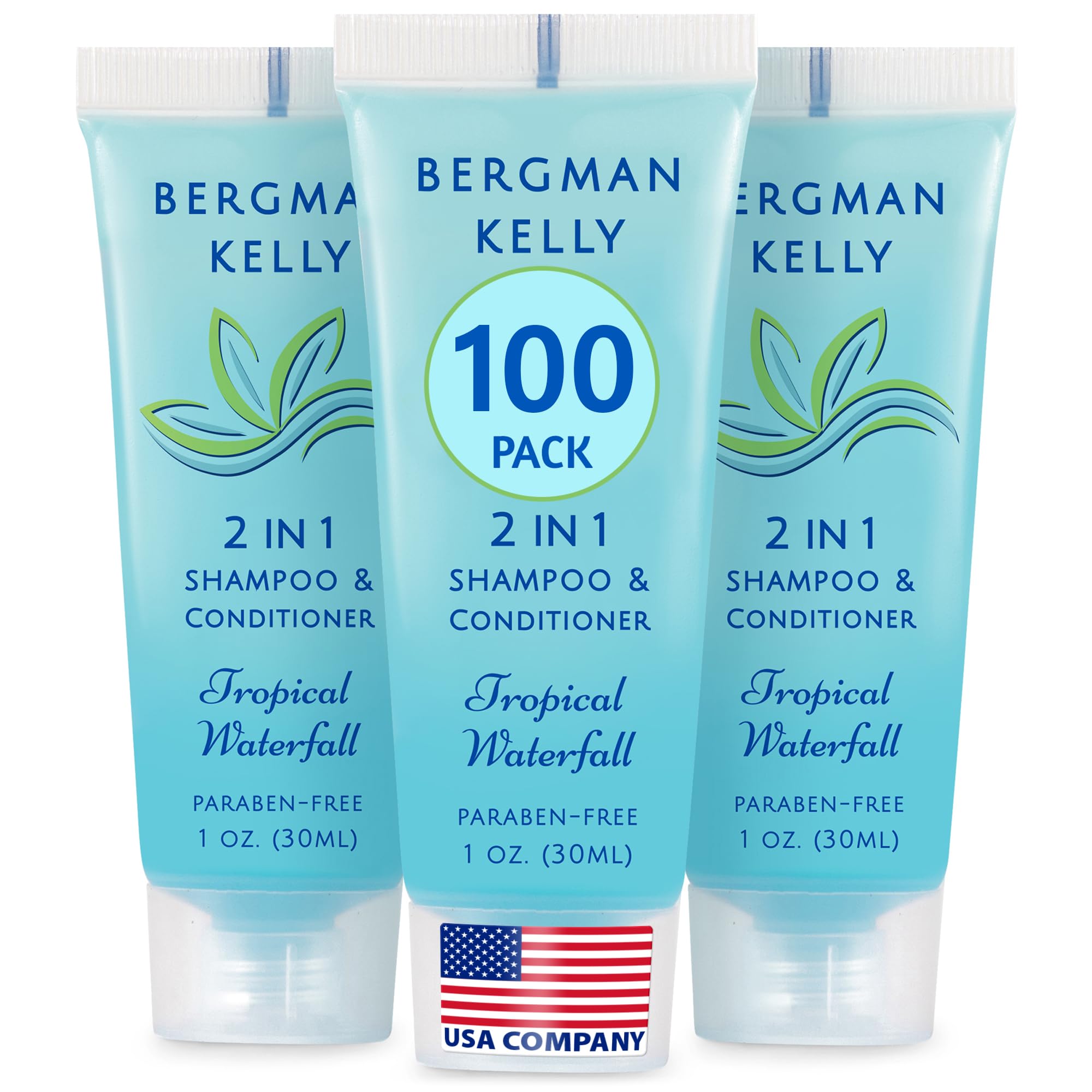 Bergman Kelly 2in1 travel-size shampoo conditioner front bottle for convenient guest amenity display