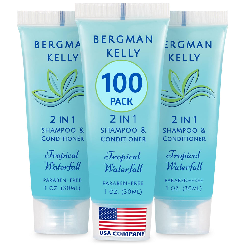 Bergman Kelly 2in1 travel-size shampoo conditioner front bottle for convenient guest amenity display