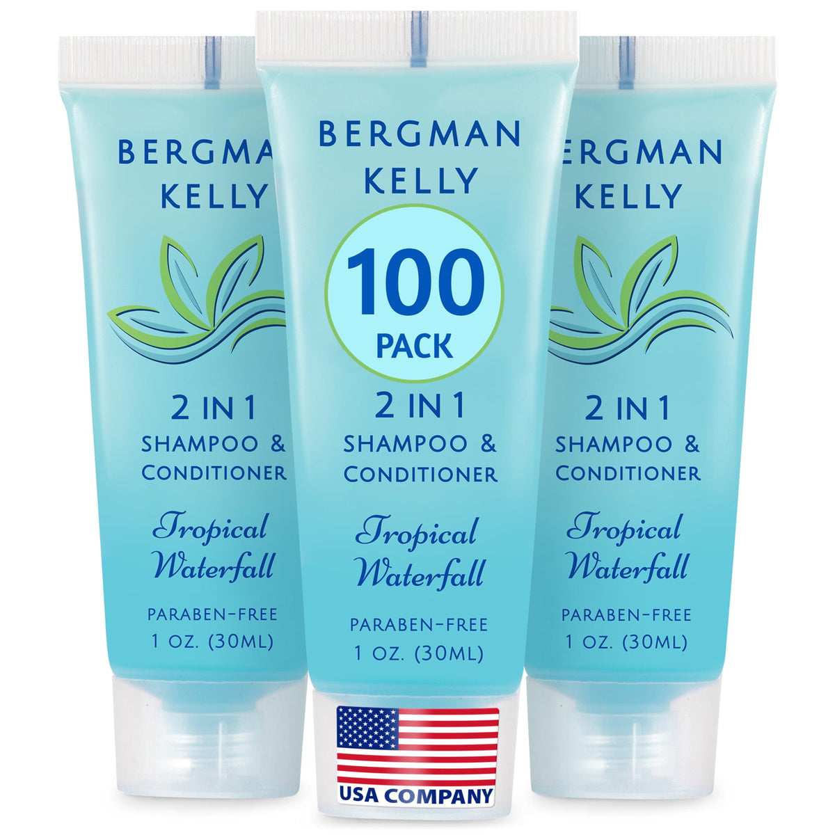 Bergman Kelly 2in1 travel-size shampoo conditioner front bottle for convenient guest amenity display