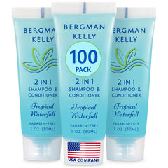 Bergman Kelly 2in1 travel-size shampoo conditioner front bottle for convenient guest amenity display