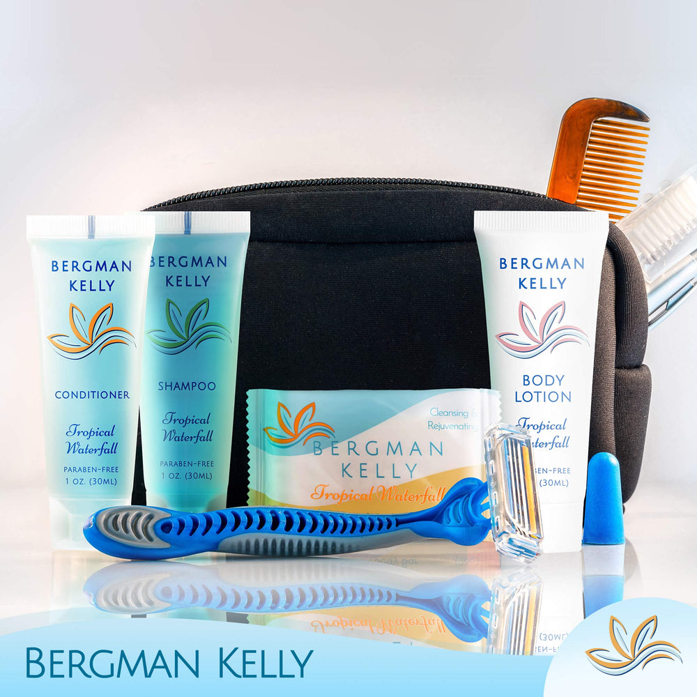BERGMAN KELLY hotel amenities display ready for rooms and guest use.