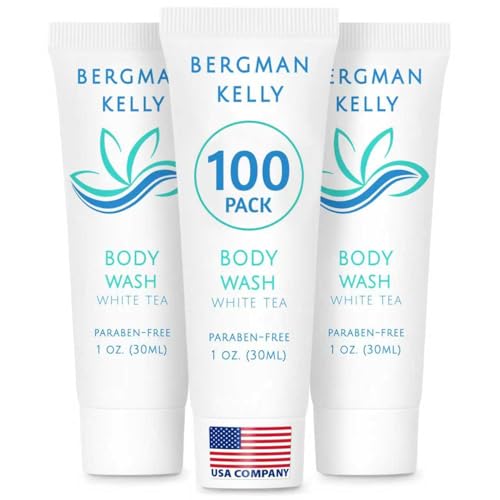 BERGMAN KELLY travel-size body wash with foil seal for leak-free hotel amenities.