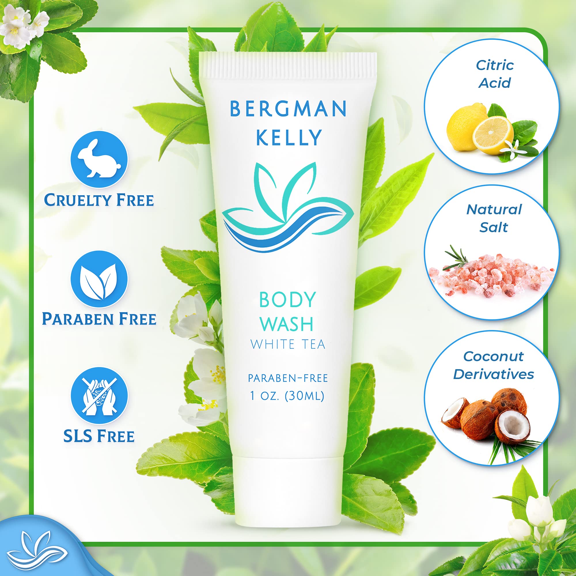 BERGMAN KELLY white tea-scented bottle showcases refreshing guest bathing experience.