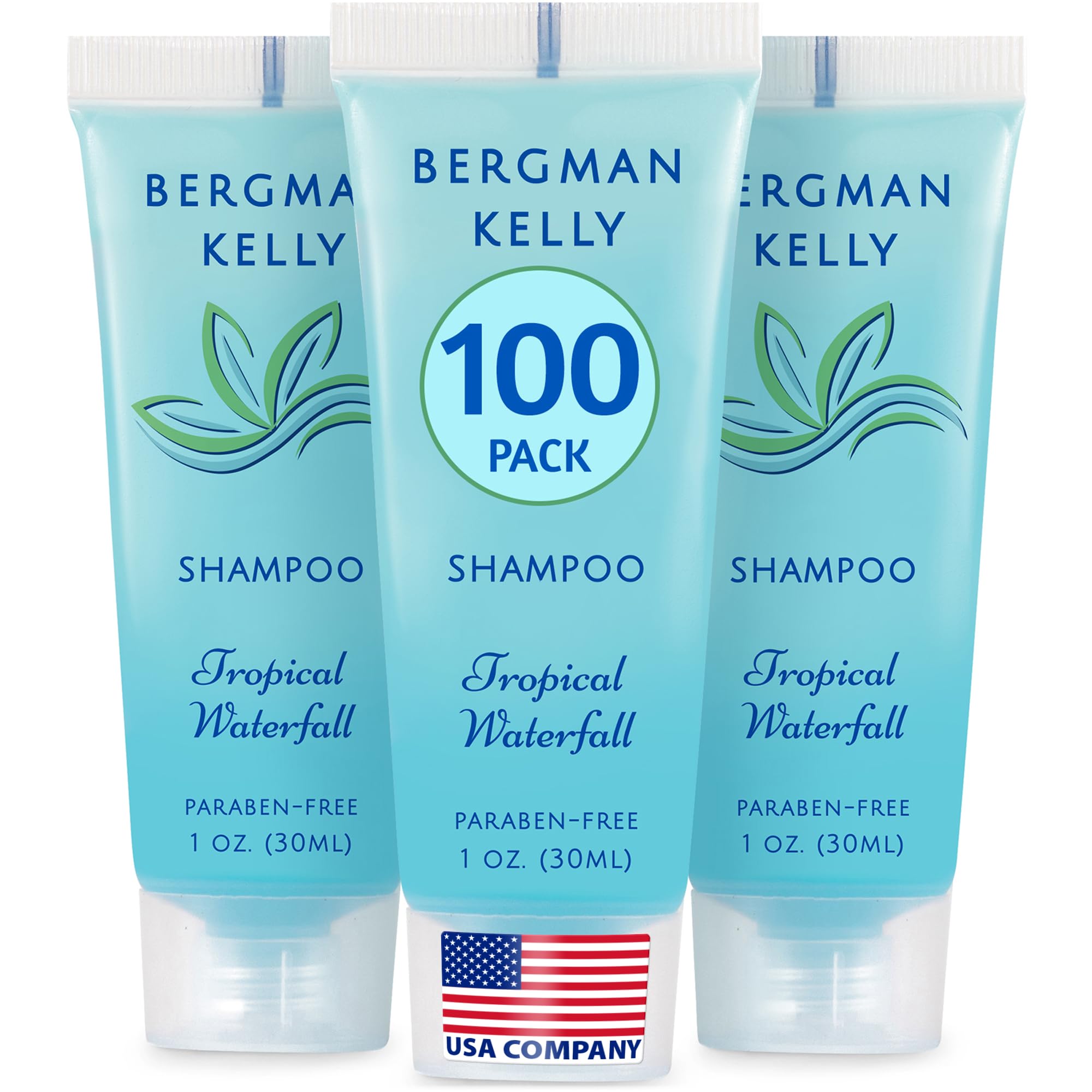 BERGMAN KELLY travel-size shampoo with foil seal ensures freshness for on-the-go guests.