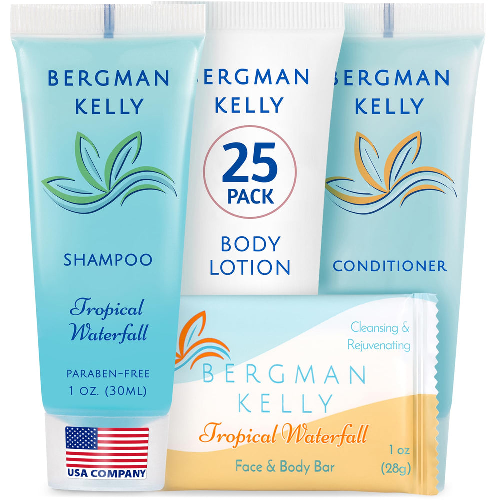 Bergman Kelly tropical waterfall 1oz soap bars, neatly wrapped for guest bathrooms.