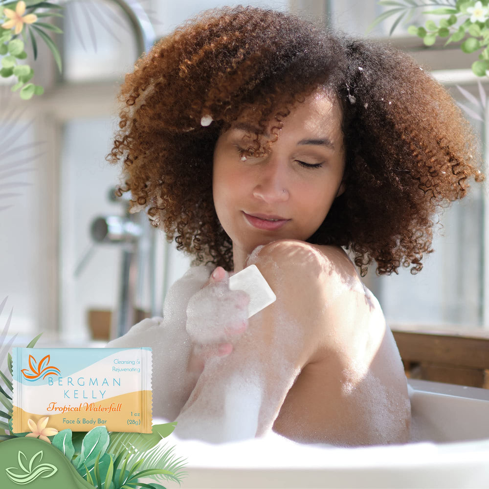 Bergman Kelly soap wraps 1oz, individually wrapped to prevent leaks in hotel rooms.