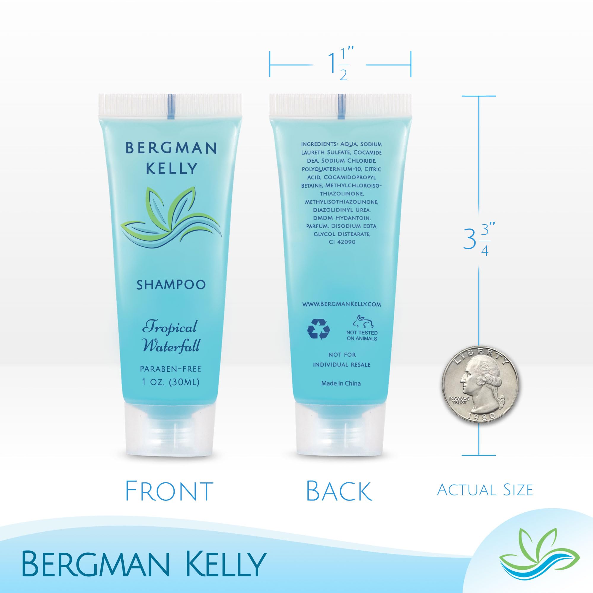 Bergman Kelly 1oz conditioner bottle, enhances guest comfort with easy post-shower hydration.