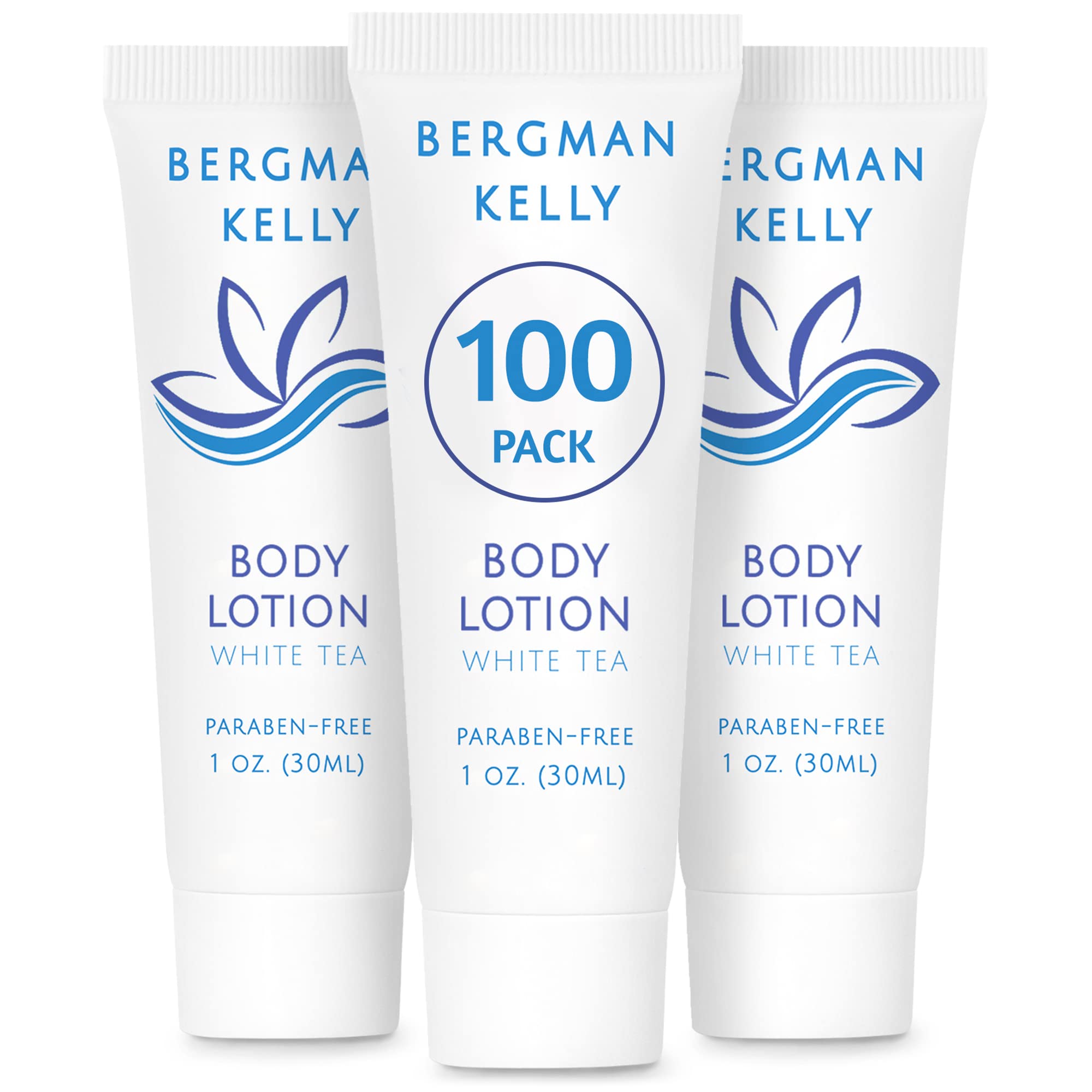 BERGMAN KELLY travel-size lotion foil-sealed 1 oz tube for hotel guest freshness.