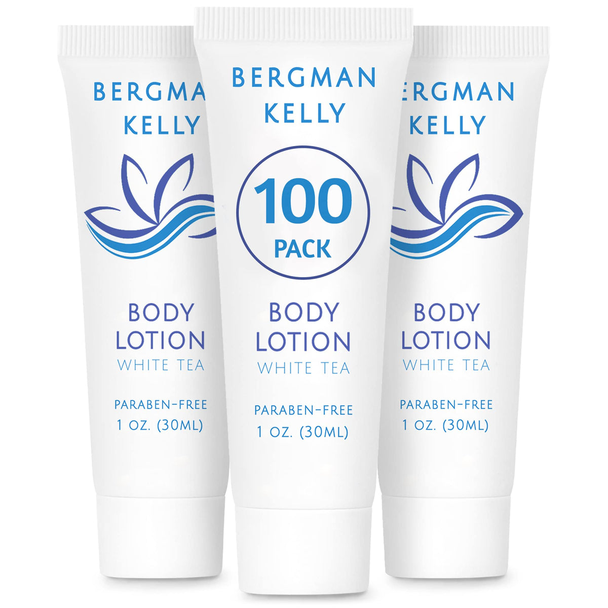 BERGMAN KELLY travel-size lotion foil-sealed 1 oz tube for hotel guest freshness.