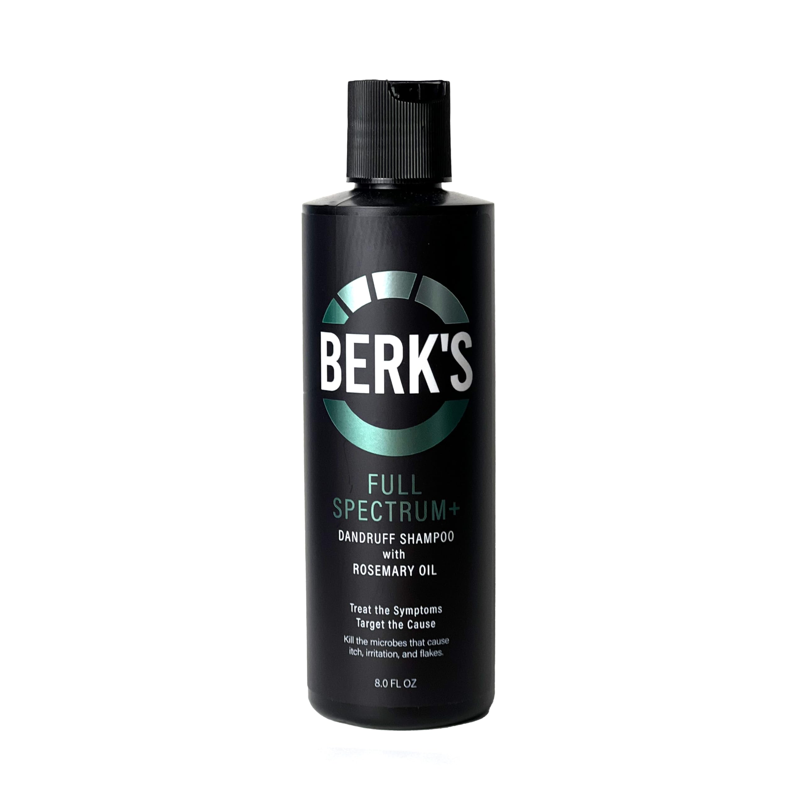 Berk's full spectrum dandruff shampoo bottle with coal tar formula for itch relief and flakes control.