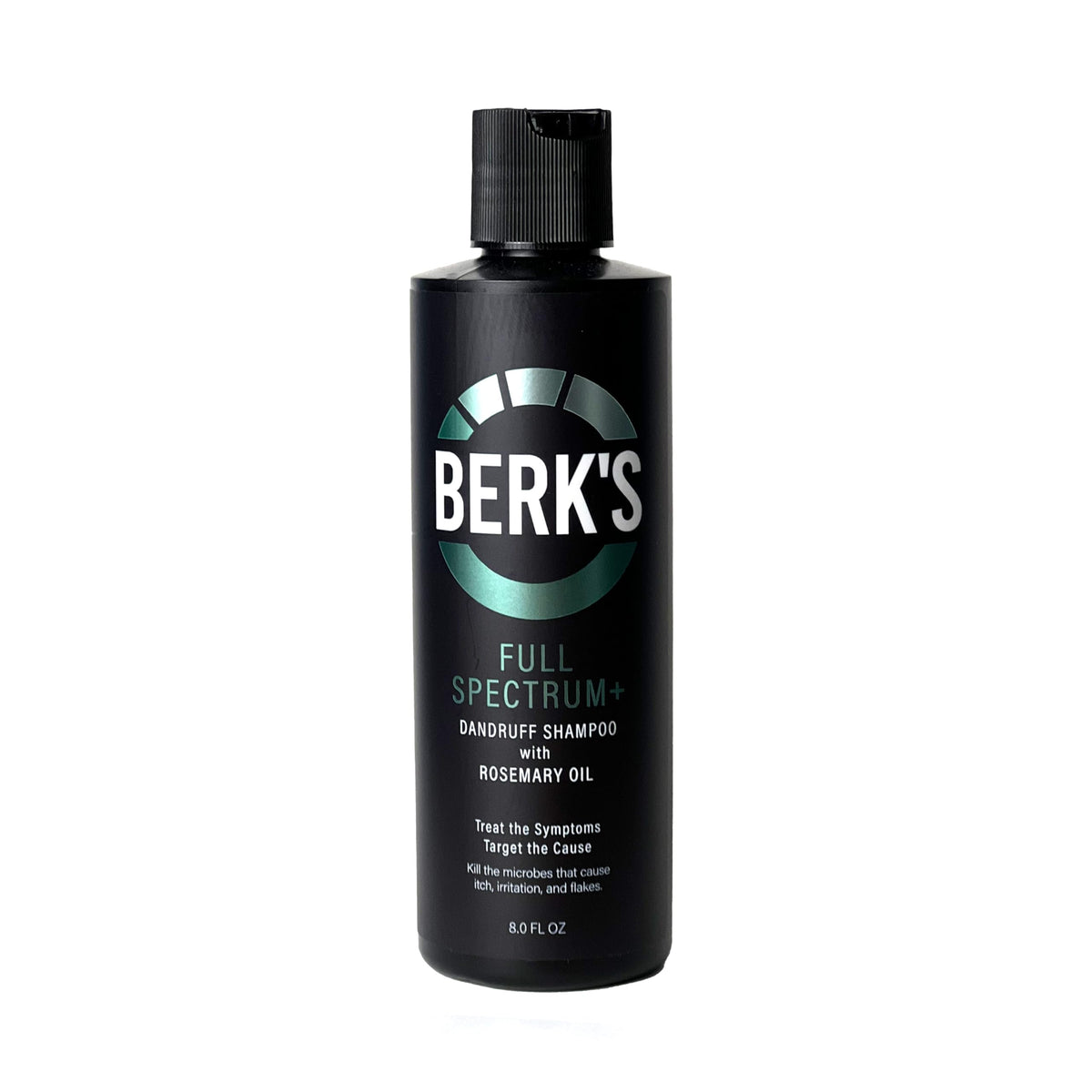 Berk's full spectrum dandruff shampoo bottle with coal tar formula for itch relief and flakes control.