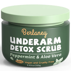Berlaney Armpit Detox Scrub packaging highlights natural ingredients for a refreshing cleanse