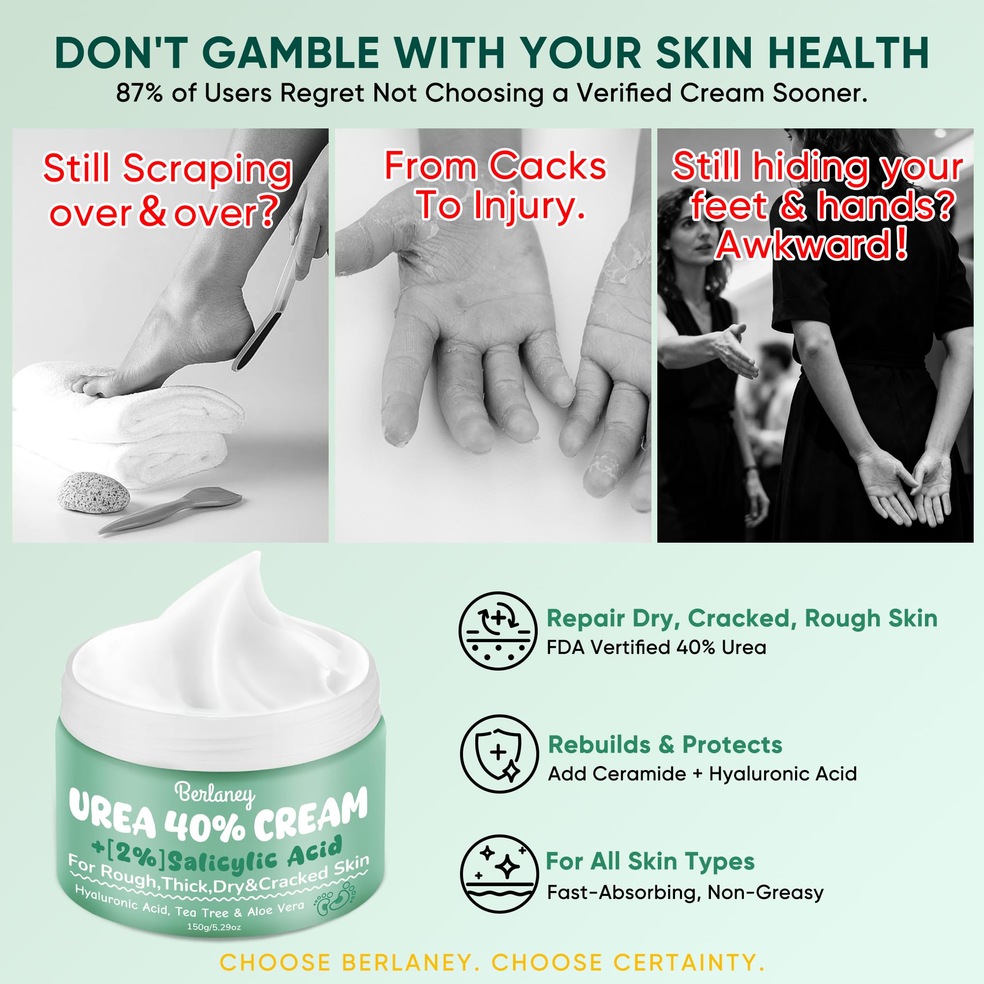 Berlaney Urea Cream 40% application image showing smoothing and deep hydration.