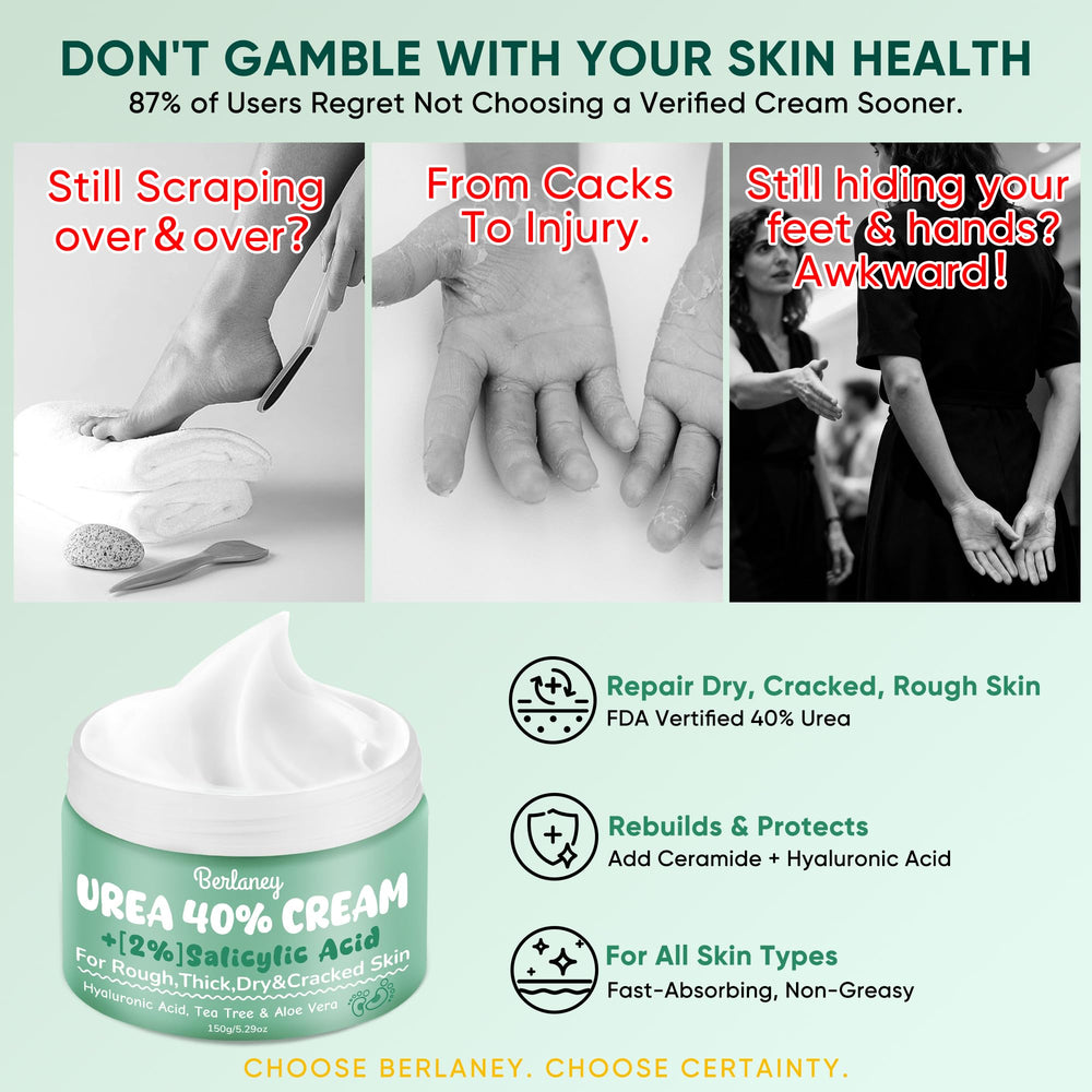 Berlaney Urea Cream 40% application image showing smoothing and deep hydration.