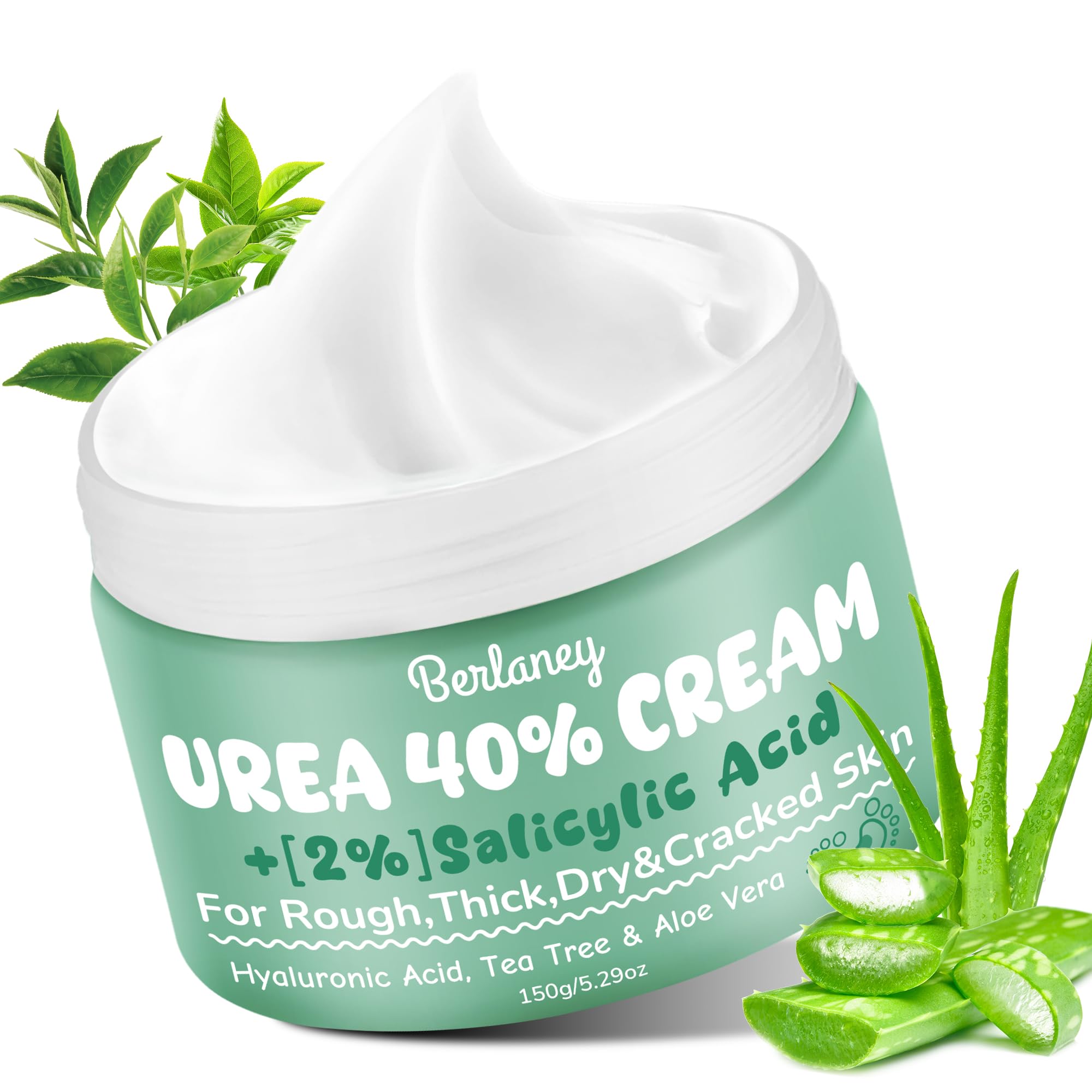 Berlaney Urea Cream 40 Percent bottle close-up demonstrating fast-absorbing foot care for dry skin.