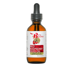 Berry Beautiful Raspberry Seed Oil bottle pour demonstrates fast absorption for all skin types