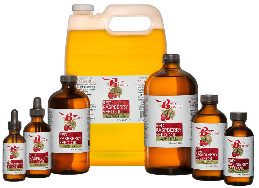 Berry Beautiful Raspberry Seed Oil product label highlights small-batch craftsmanship