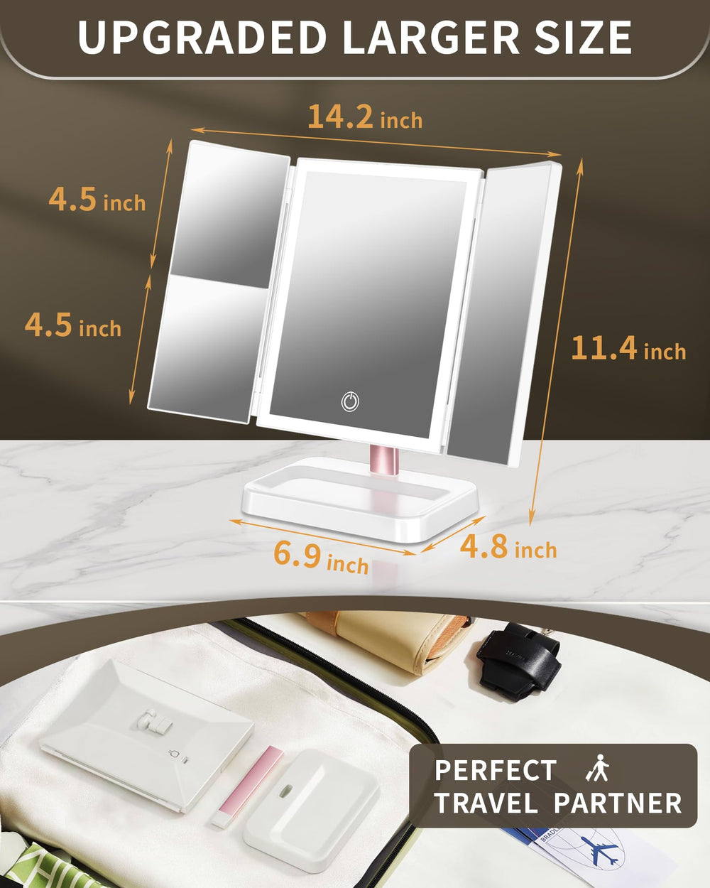 BERTHALESS mom makeup mirror magnification 1x 2x 3x aids detailed eye makeup.