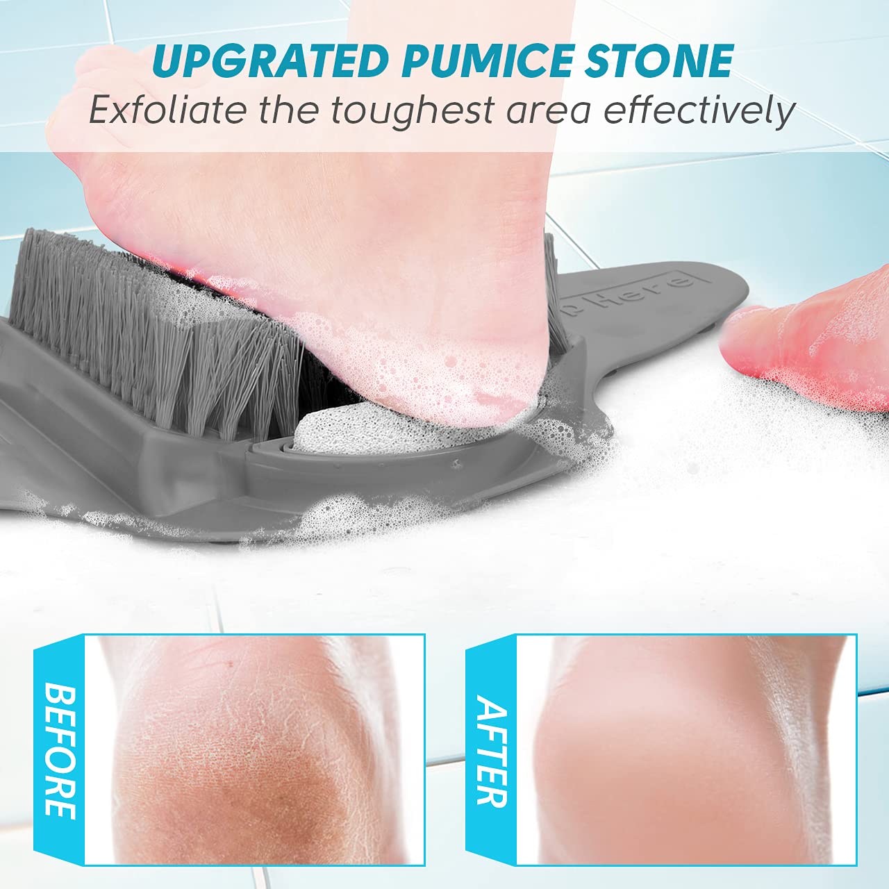Beskar foot cleanser used with soap for spa-like cleansing in the shower.