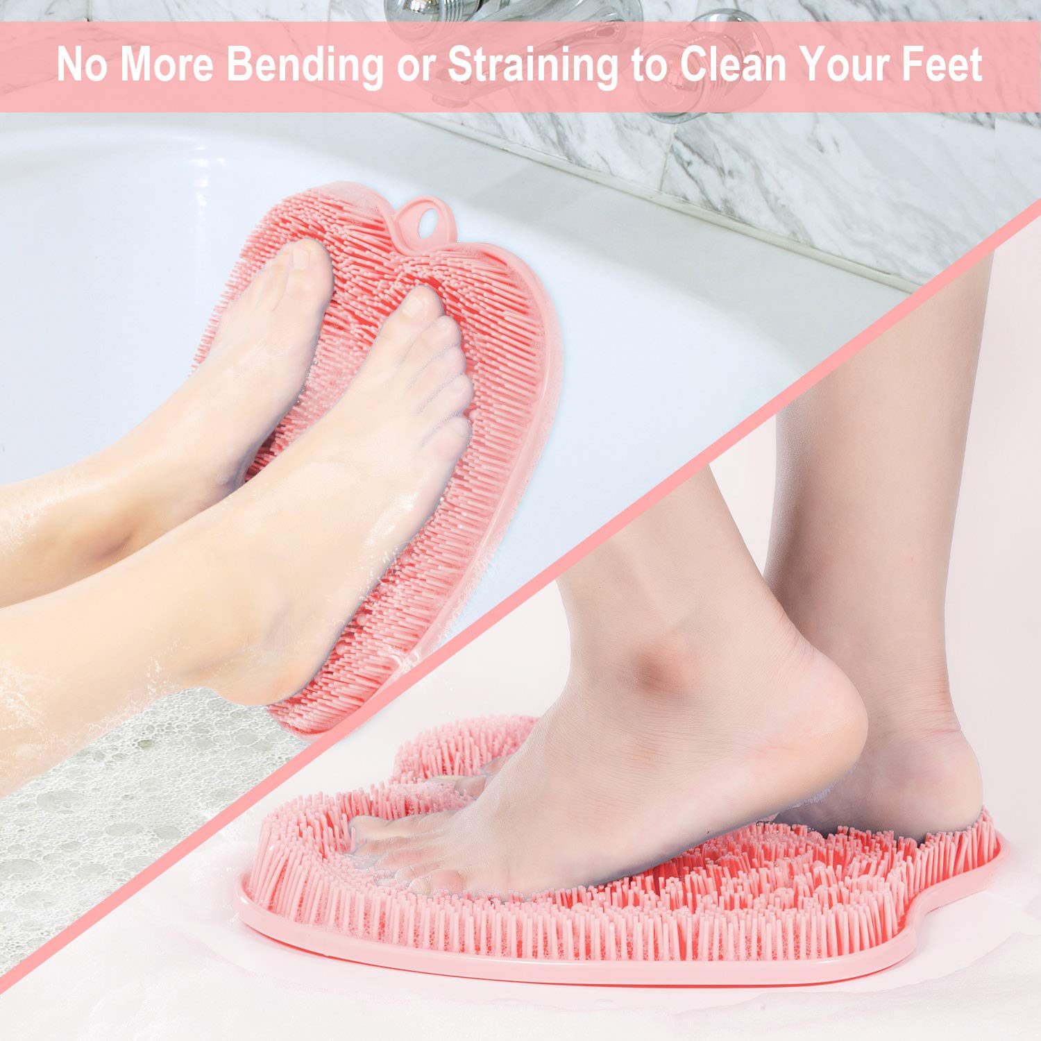 BESKAR XL Foot Scrubber Mat with non slip suction cups for safe showers