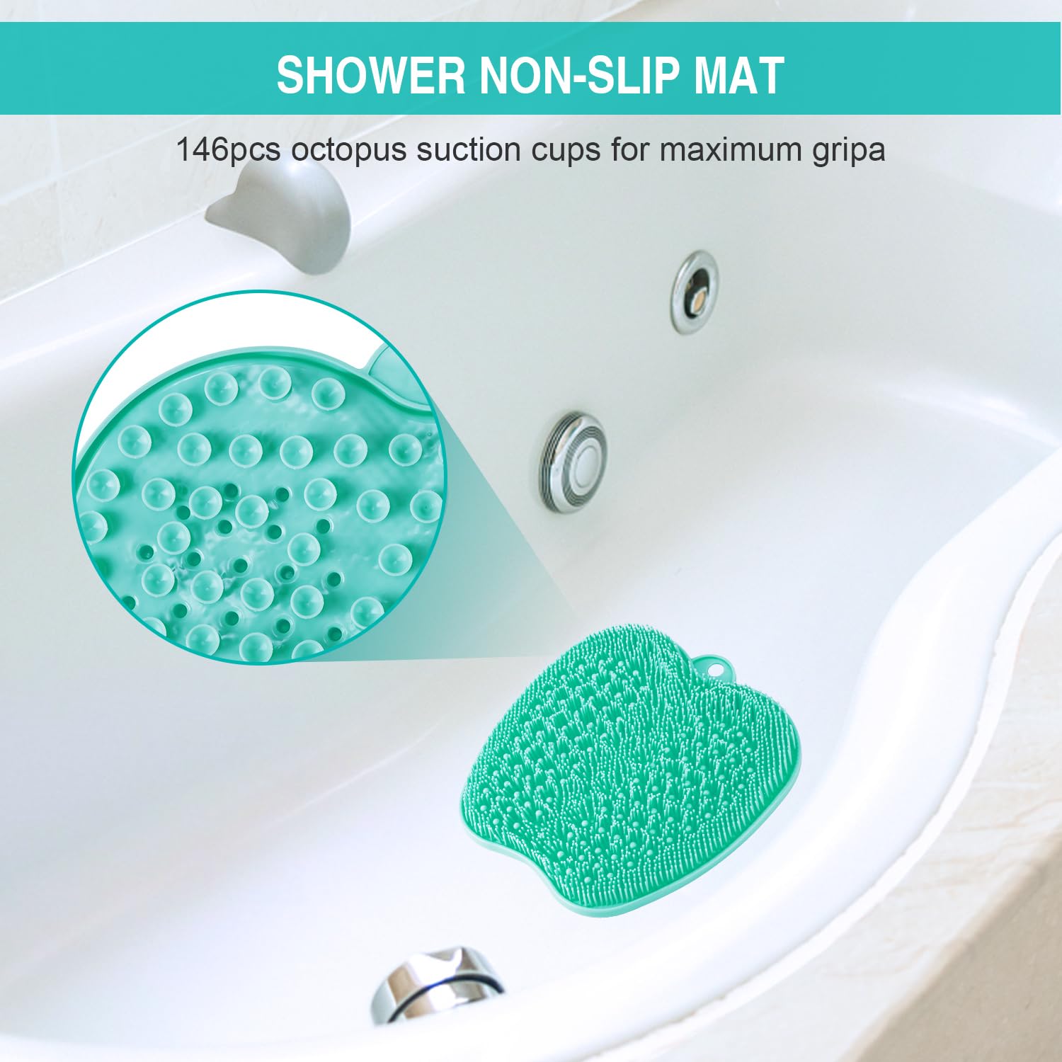 BESKAR XL shower setup on tile emphasizes safe, non-slip use.