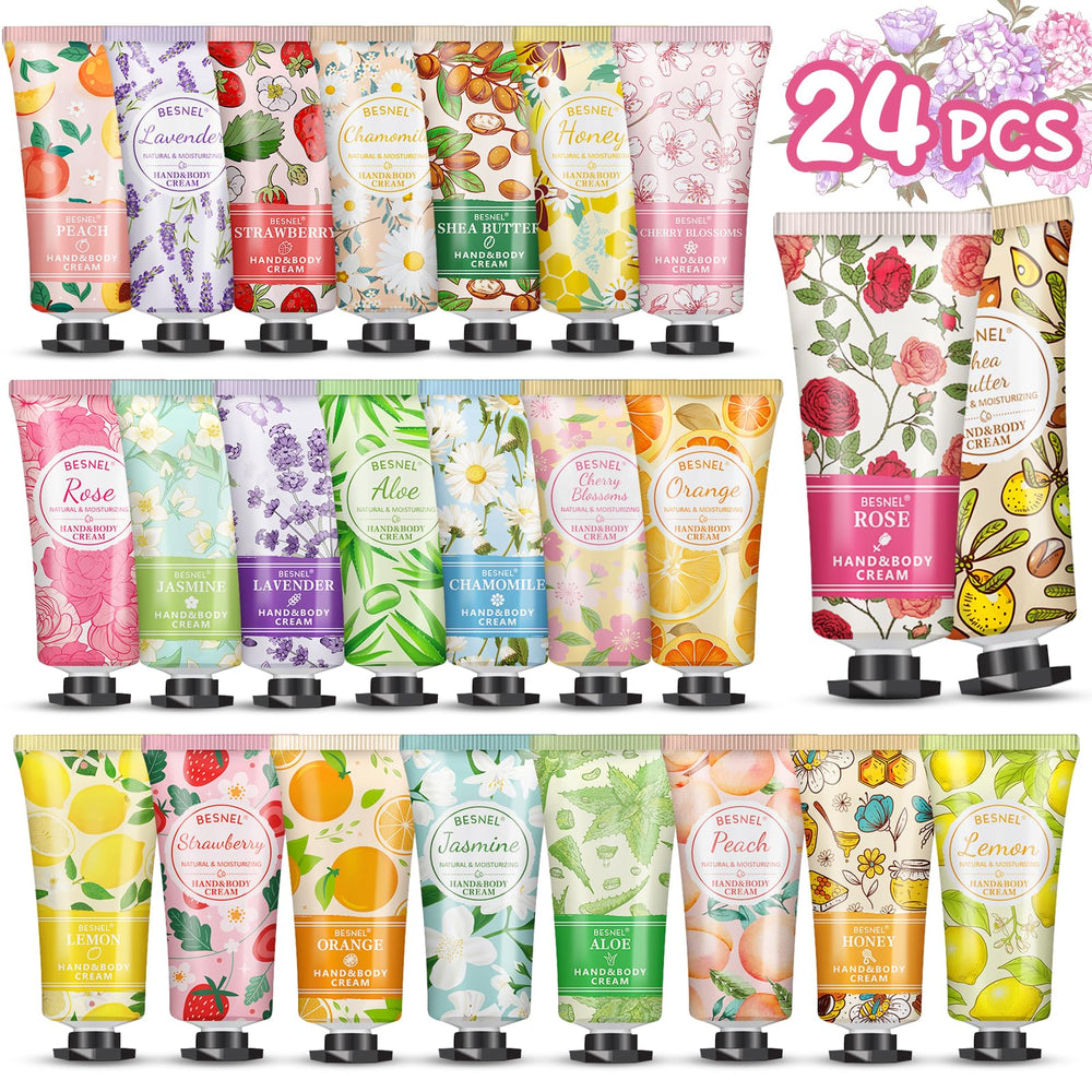 BESNEL 24-pack hand cream set with fragrance assortment for daily mood options.