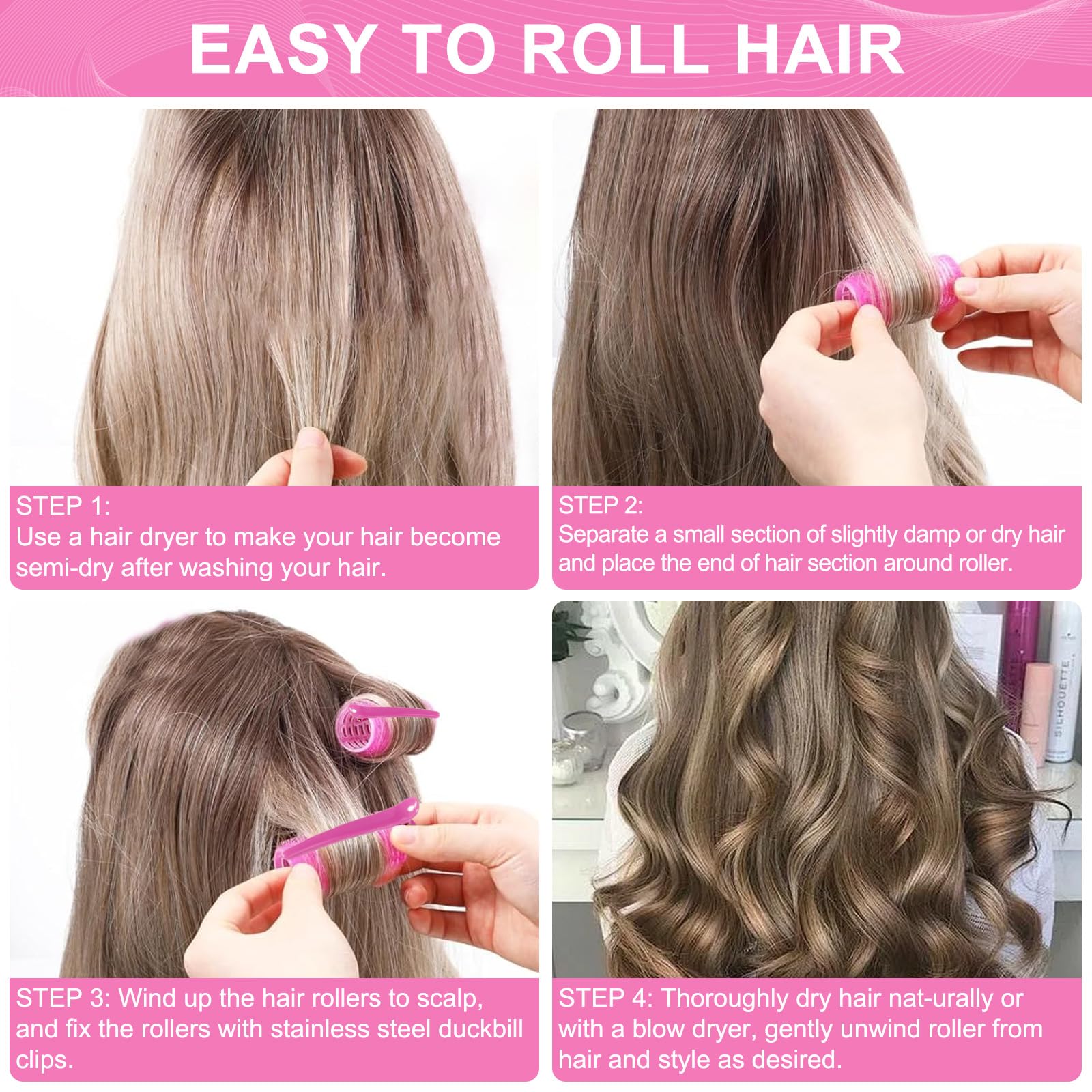 Besseek hair rollers clip-application demonstrates quick, easy styling.