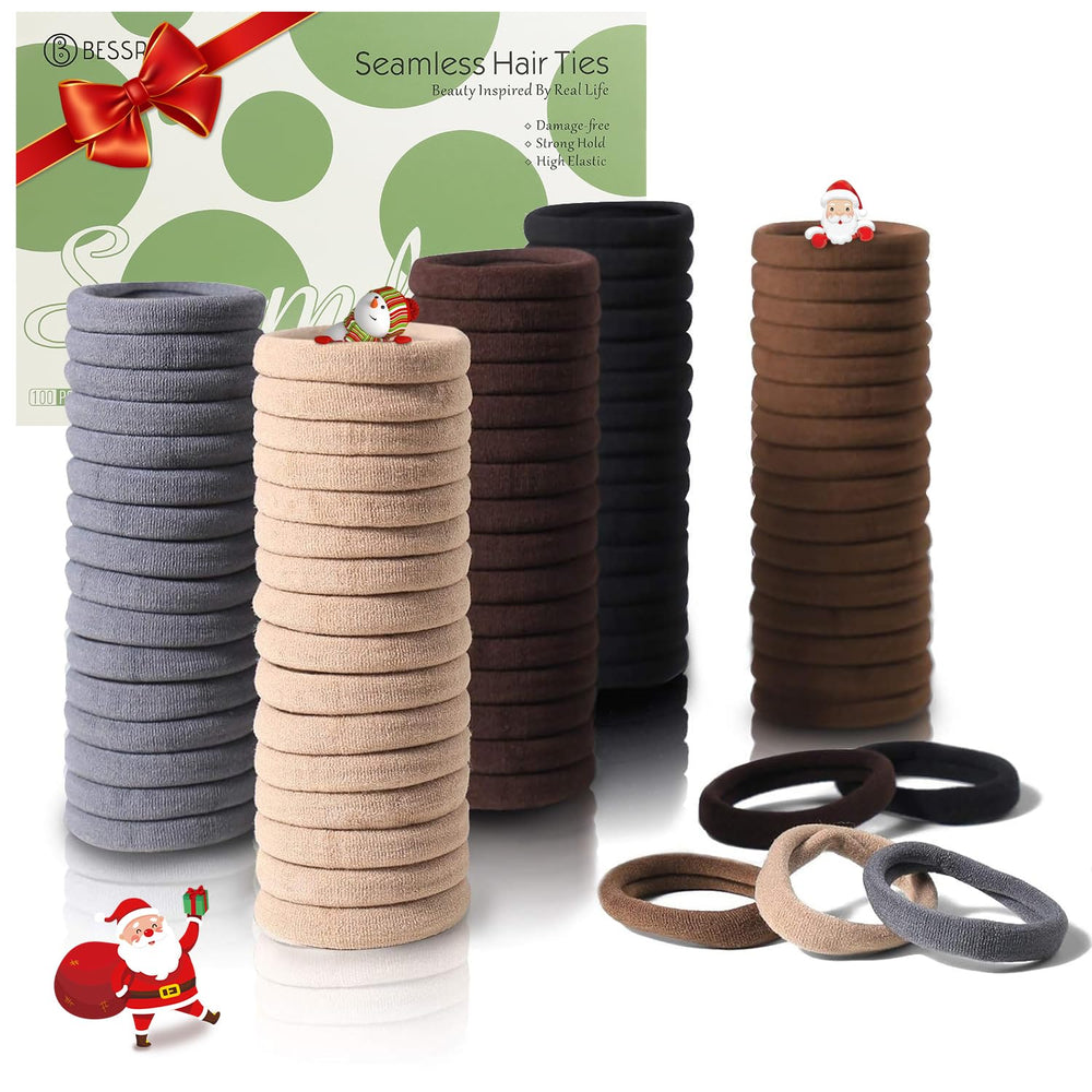 Bessrung 100pcs thick seamless brown hair ties pack front view for secure daily hold.