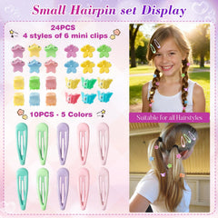 Bessrung 34-mini clips including butterfly and flower styles for kid hairstyles.