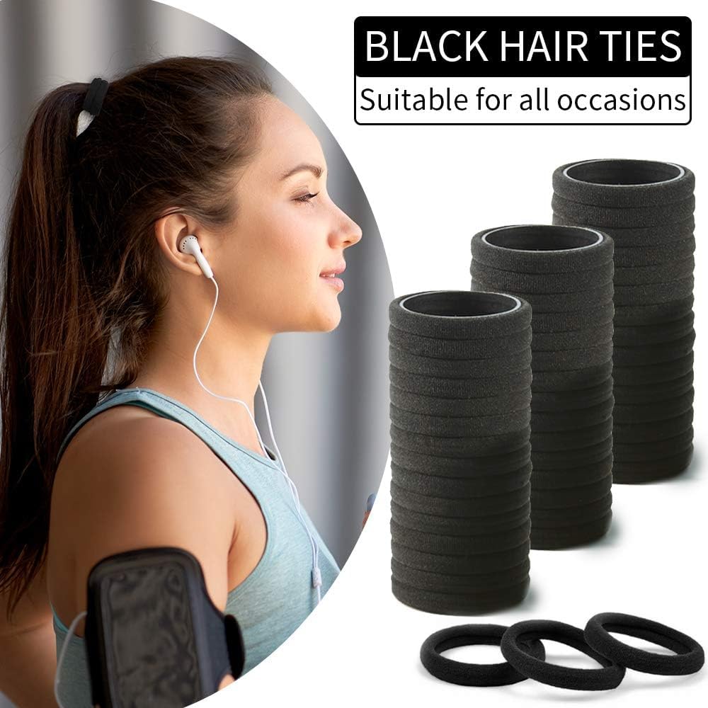 Bessrung 100pcs black hair ties suitable for kids and adults