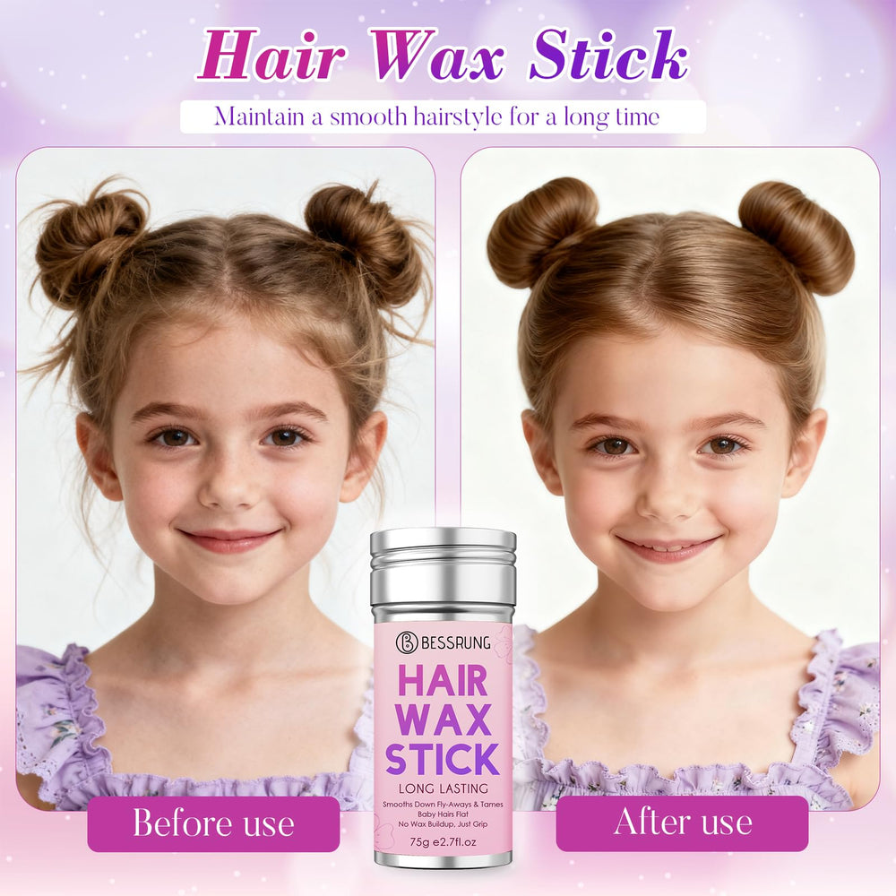 Bessrung hair wax stick for smoothing flyaways with a smooth glide.