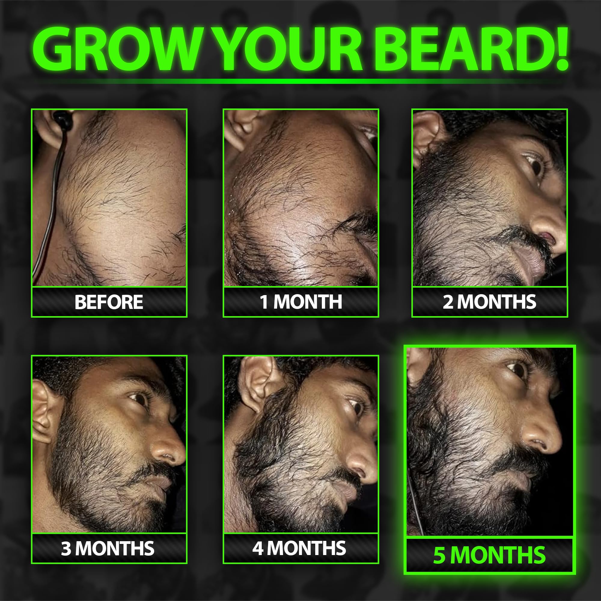 BBS Best Beard Stuff Grow Maximum application steps illustrate easy daily use.