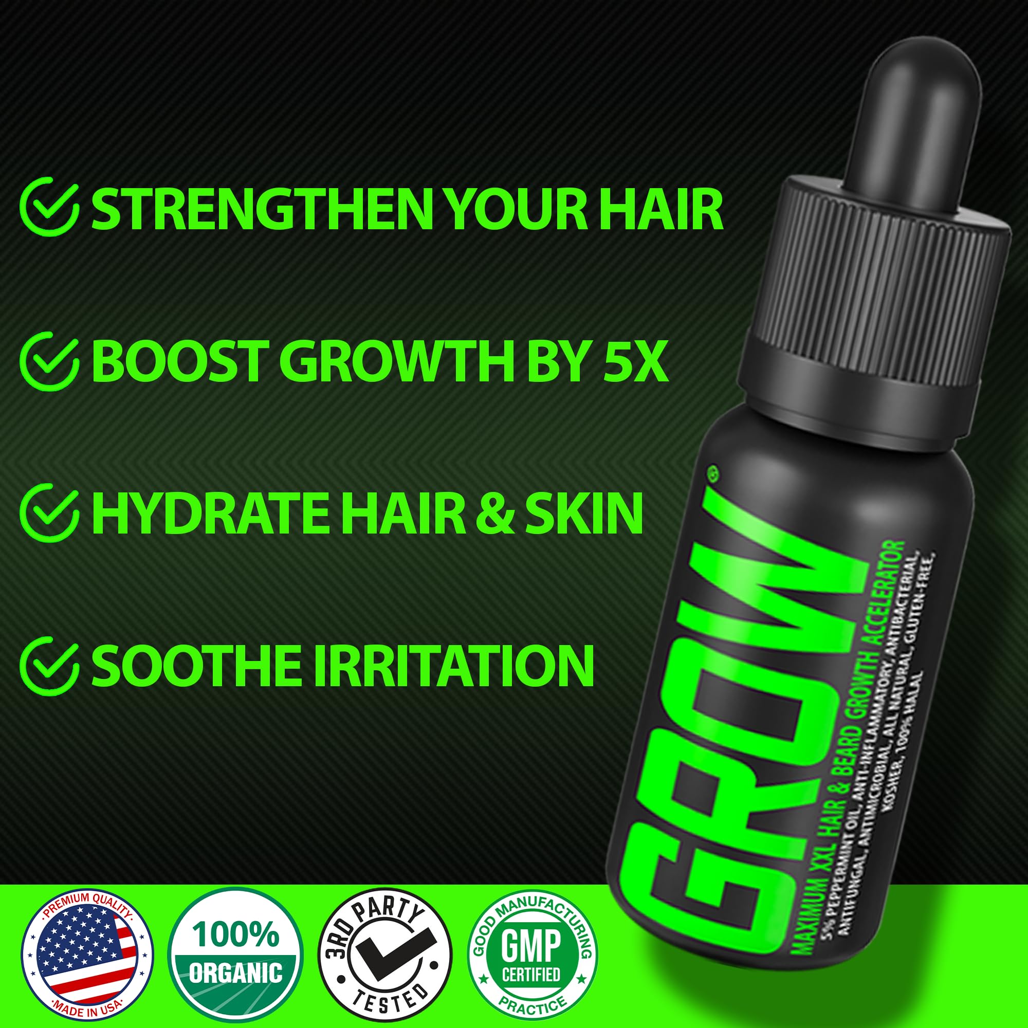 BBS Best Beard Stuff Grow Maximum dense follicles close-up demonstrates thicker hair roots.