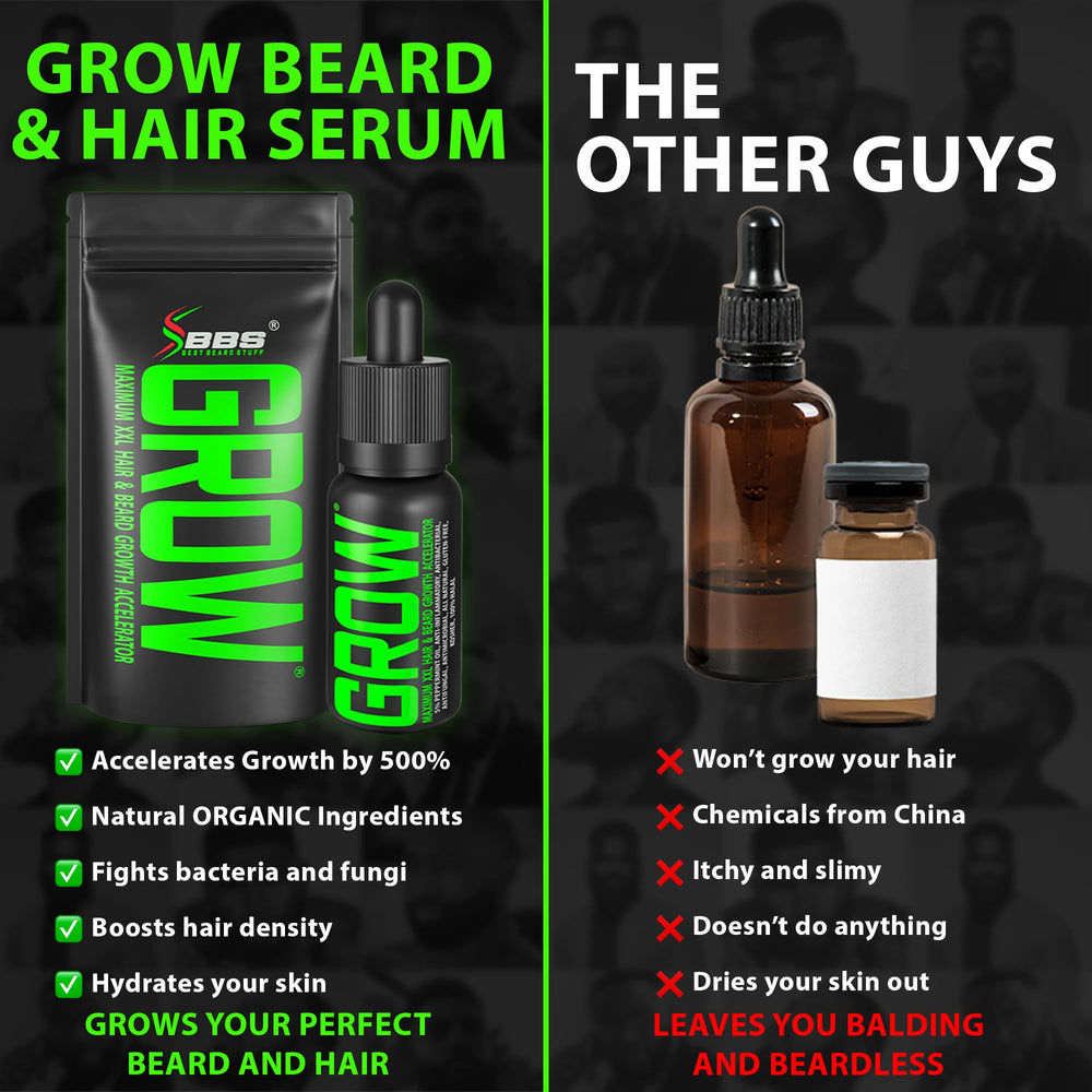 BBS Best Beard Stuff Grow Maximum packaging emphasizes vegan and cruelty-free promise.