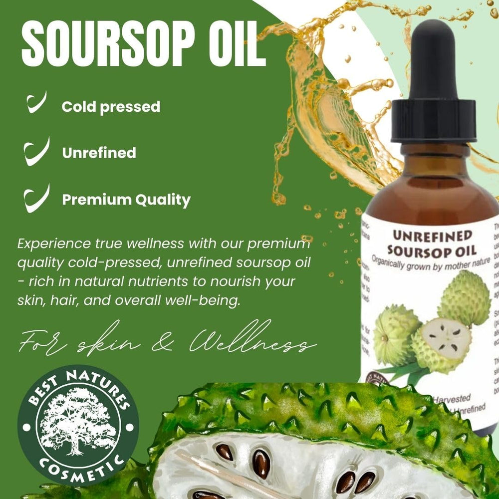 Best Nature's Cosmetics Virgin Soursop Oil amber glass bottle highlights purity